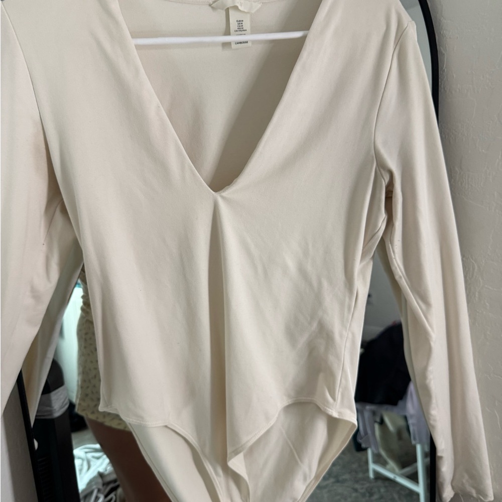 H&M Cream Asymmetrical Bodysuit Top